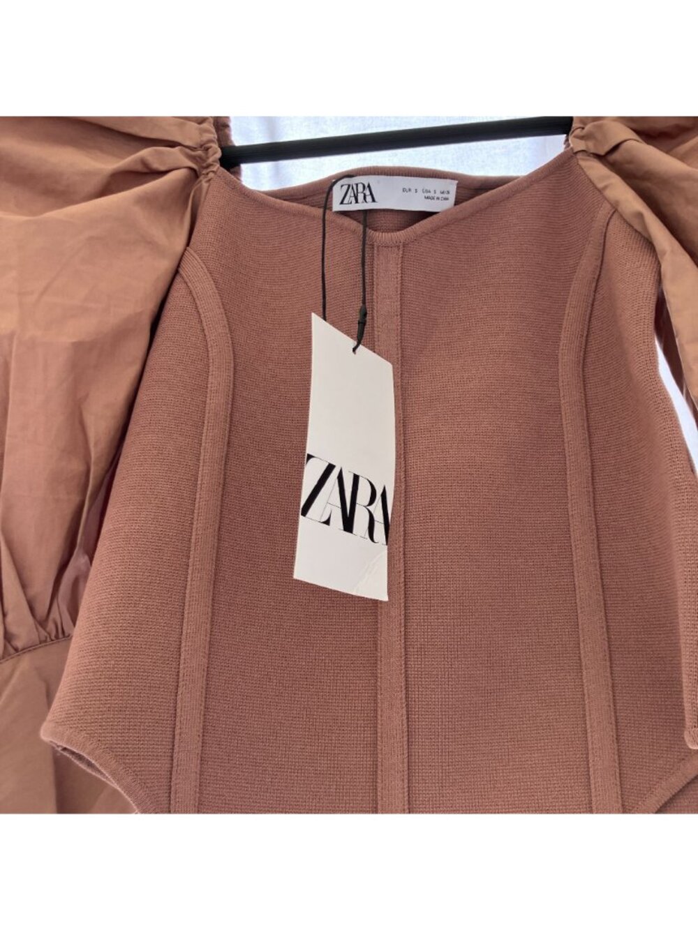 Zara Womens Poplin Puff Sleeve Nylon Corset Crop Top Size Small Brown SP NWT - Picture 6 of 12